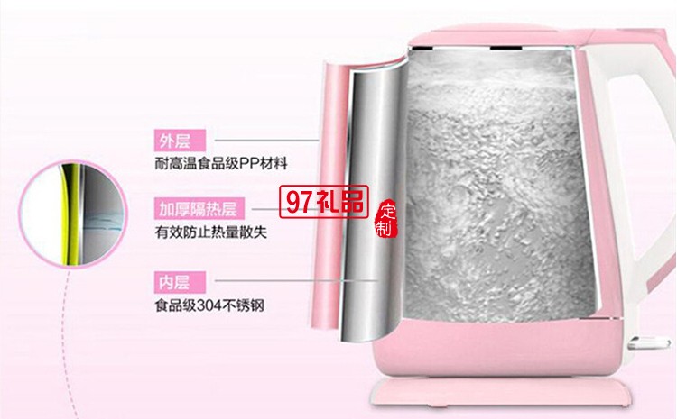 定制水壶   304食品级不锈钢双层防烫电热水壶 1.7L