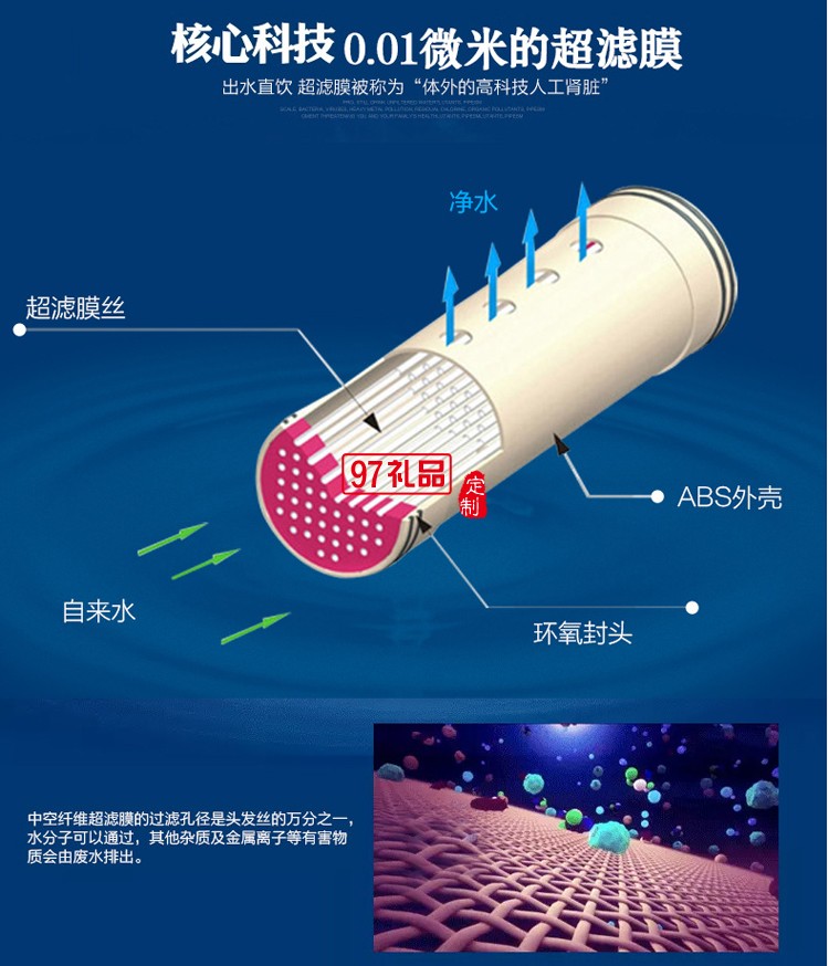 家用厨房过滤器弱碱水净水器 矿物质能量直饮机定制公司广告礼品