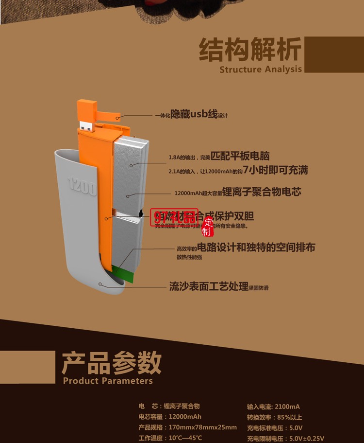 12000毫安充电宝定制 时尚轻便 超大容量移动电源 