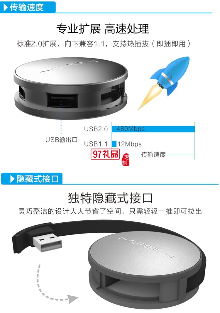 MIPOW SPUH01 USB拓展 2.0 4口HUB 集线器  