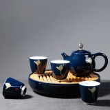 一壶四杯 霁蓝釉旅行茶具 功夫茶具套装
