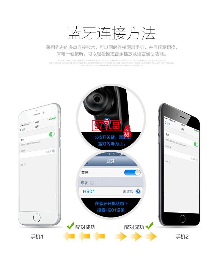 无线运动蓝牙耳机csr4.1版本入耳式跑步防水 可定制LOGO