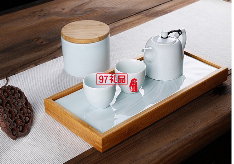 旅行茶具一壶两杯茶具套装 便携茶具 竹制陶瓷茶盘套装 可定制logo