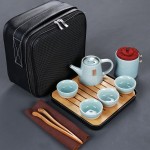 哥窑陶瓷茶具套装 便携式快客杯一壶4杯配旅行包