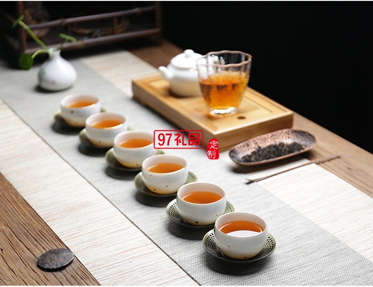 款茶杯陶瓷套装 大润窑六个装品茗杯纯色金点杯