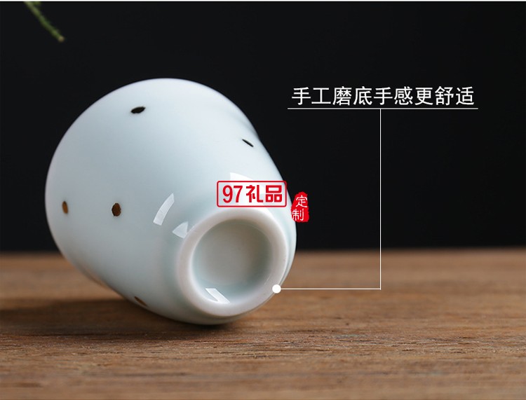 款茶杯陶瓷套装 大润窑六个装品茗杯纯色金点杯