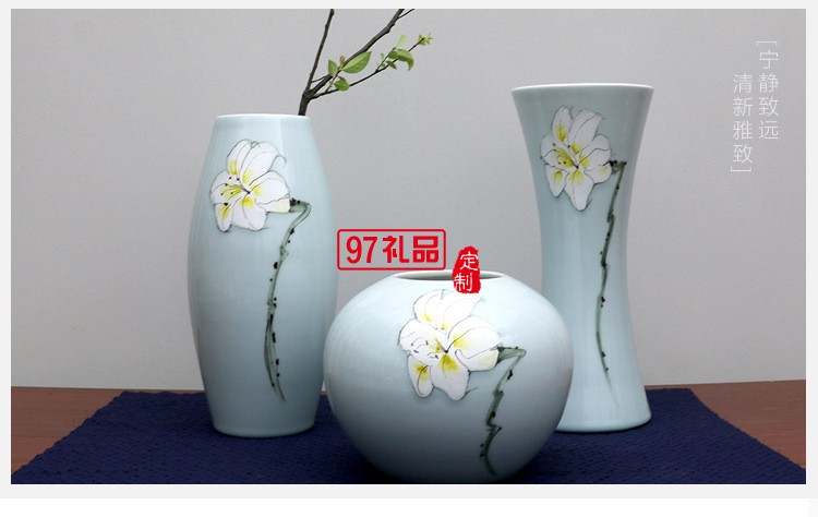 清茗居批发创意摆件简约现代家居工艺品景德镇手绘陶瓷花瓶花器