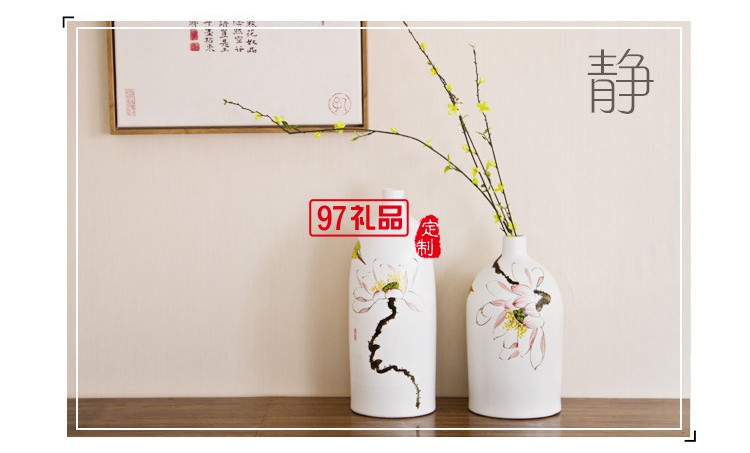 景德镇陶瓷工艺品 时尚客厅家居手工摆件陶艺三件套花瓶花插