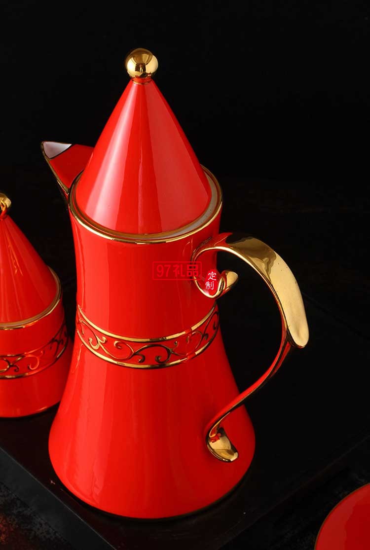 红色喜庆 红釉茶具15头咖啡壶 茶具套装  可定制logo 