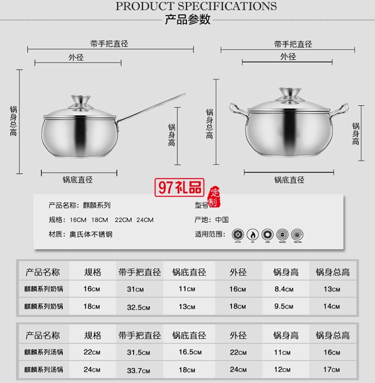 金茂物业定制案例  不锈钢三层复底加厚 麒麟锅具两件套 可定制LOGO