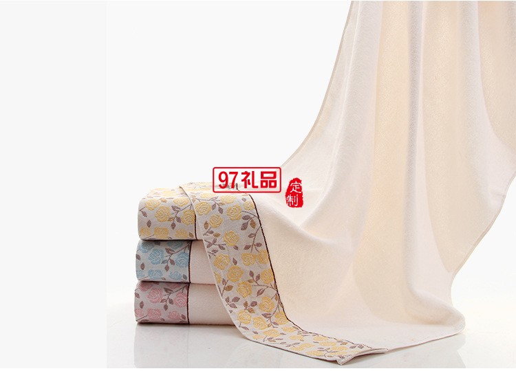 高档素色加厚柔软提花纯棉礼品浴巾 可定制LOGO