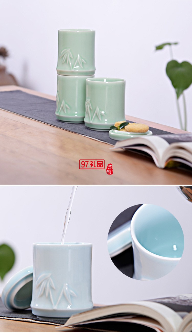创意竹节杯陶瓷杯三叠杯定制LOGO