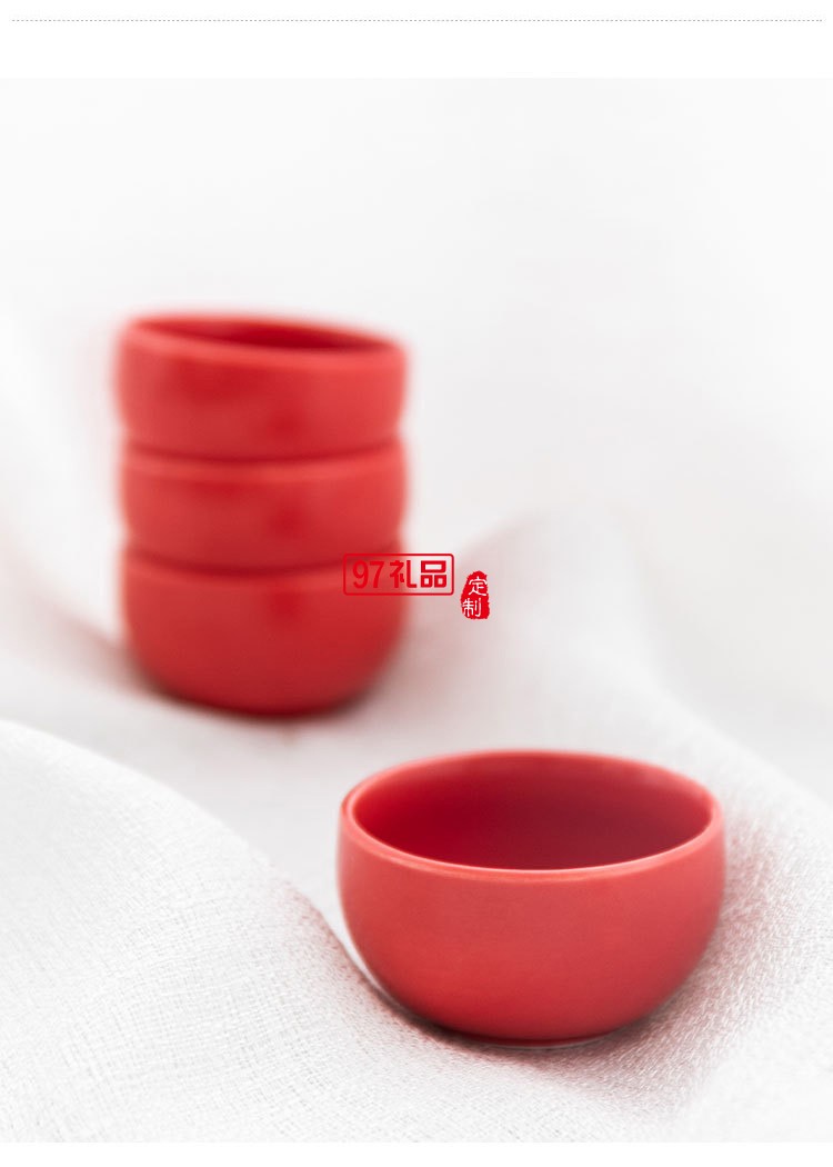 喜庆哑光红色陶瓷茶具批发定制