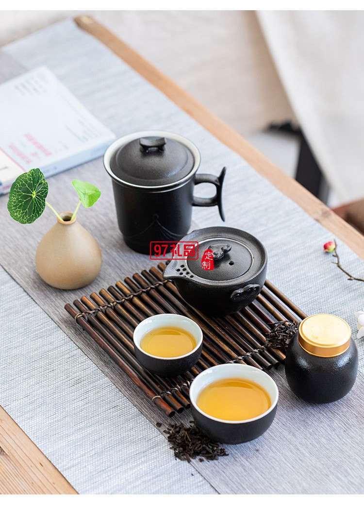 陶瓷茶具粗陶茶杯快客茶具套装  茶叶罐商务送礼  可定制logo 