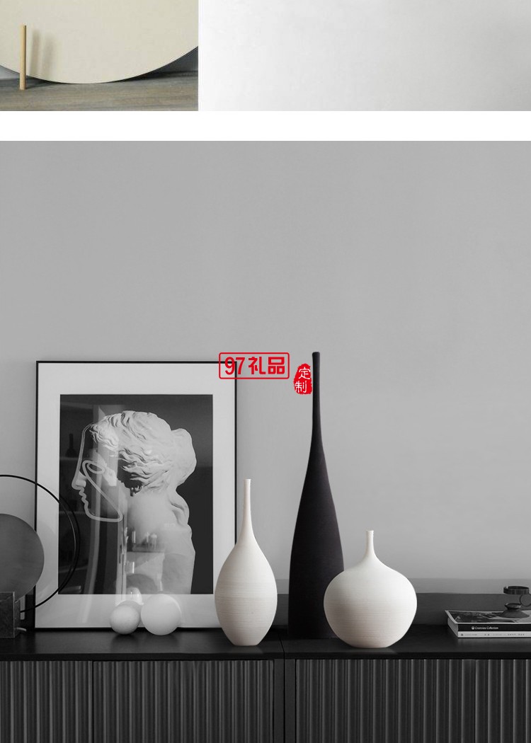 景德镇现代简约手工艺术禅意花瓶陶瓷摆件客厅样板房装饰品企业定制礼品