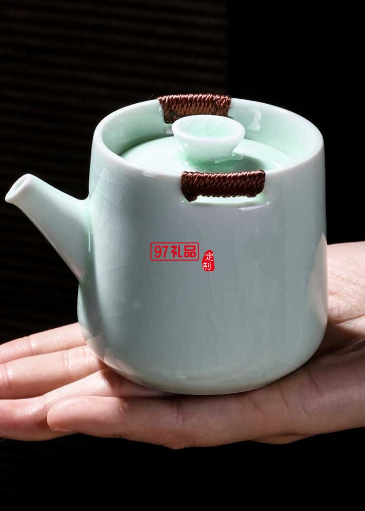 便携哥窑茶具套装 居家送礼泡茶八件套 金丝铁线防烫手可定制LOGO