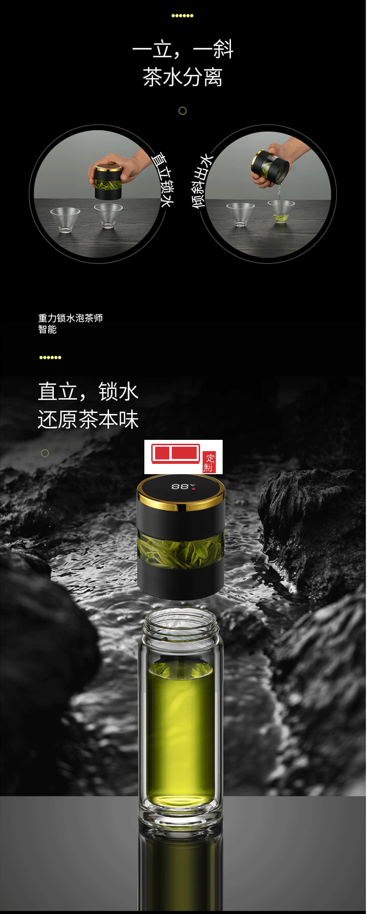 双层玻璃杯温度显示盖茶水分离水杯 建行定制案例