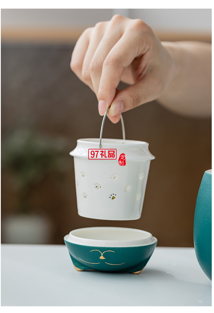 招财猫陶瓷马克杯创意茶杯带盖办公室泡茶杯子过滤杯卡通端午礼品
