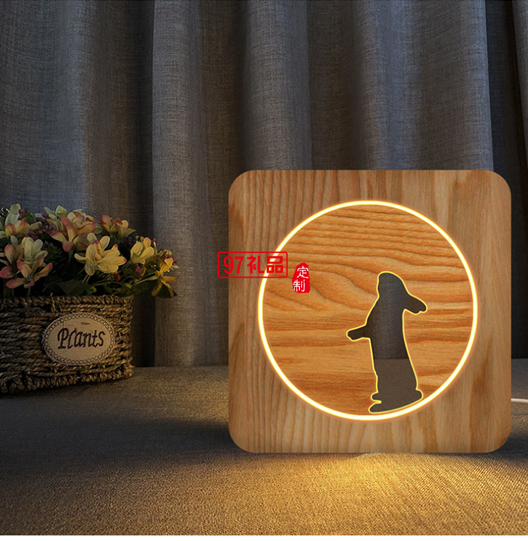 中秋佳节月亮兔子木制LED灯 电子产品礼品创意装饰台灯