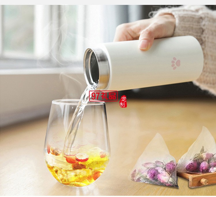 华夏银行定制时尚喵喵保温杯测温数显304不锈钢保温杯礼品杯子定制