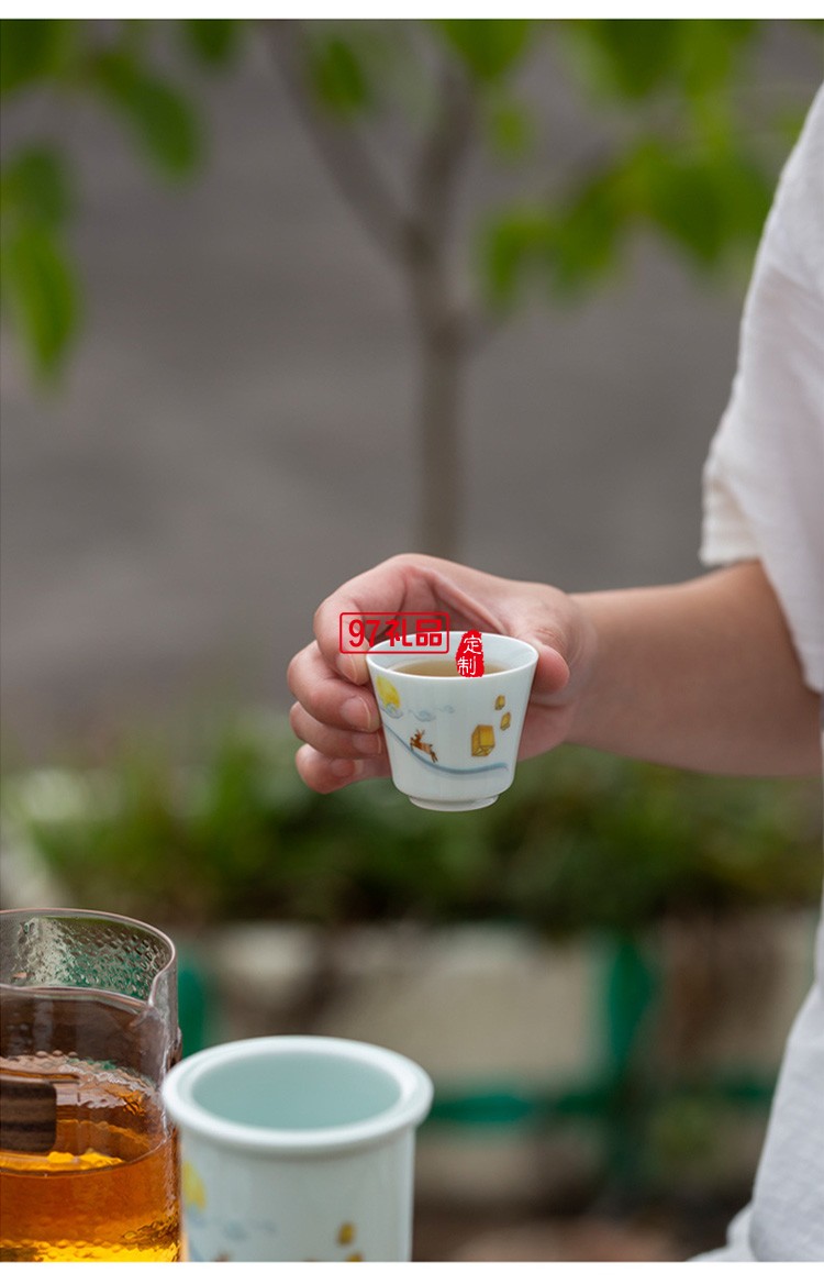 一鹿相伴快客杯青瓷茶具套装便携式旅行包简约泡茶器logo定制