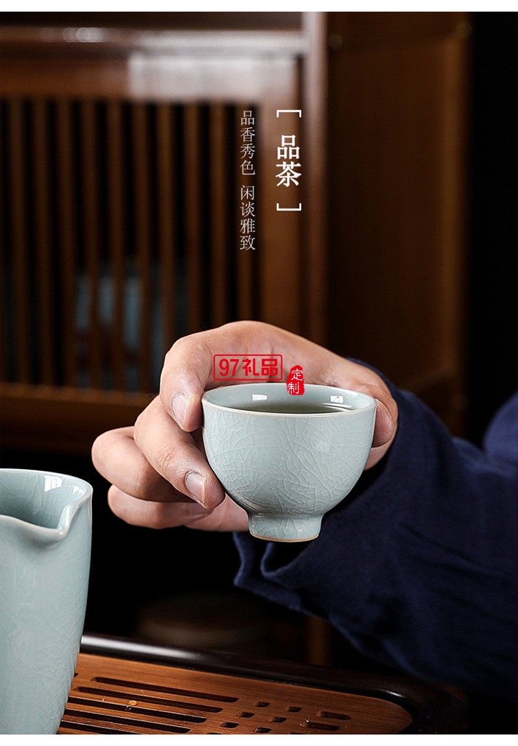 哥窑陶瓷茶具 功夫茶具礼盒泡茶杯盖碗提梁壶