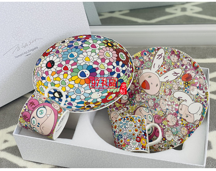 日本村上隆太阳花马克杯限定版兔子餐盘餐具套装礼盒2杯2盘碟网红