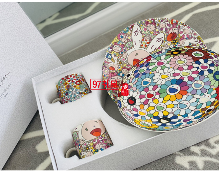 日本村上隆太阳花马克杯限定版兔子餐盘餐具套装礼盒2杯2盘碟网红
