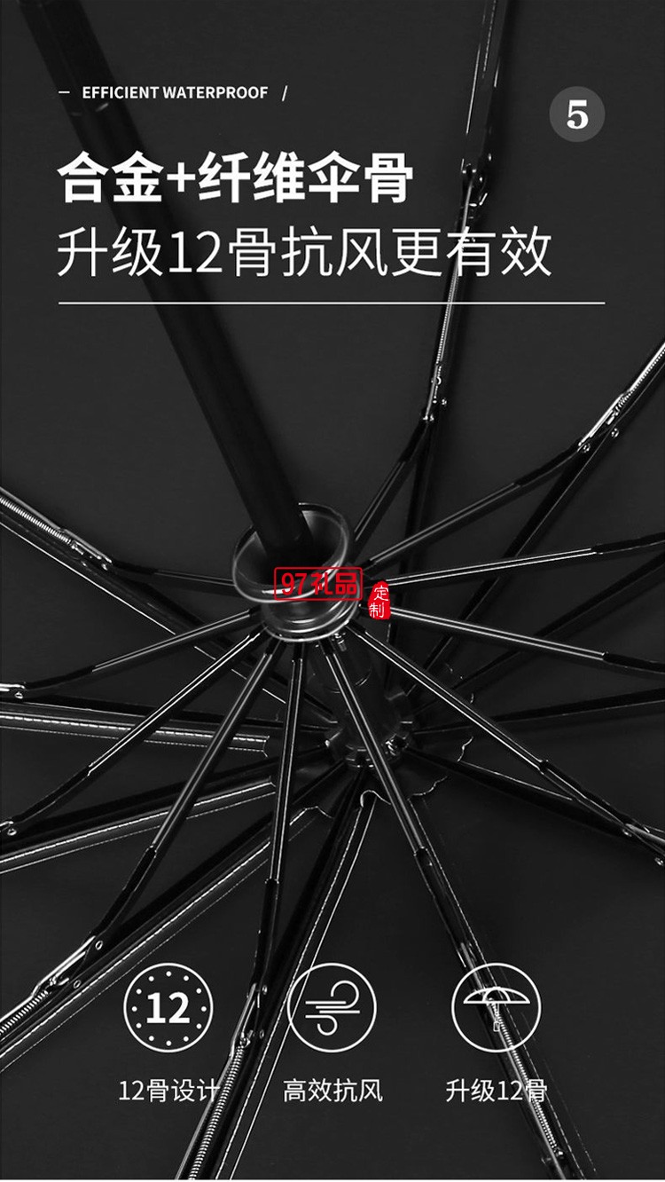 新款12骨黑胶全自动雨伞折叠商务晴雨伞三折遮阳防嗮太阳伞广告