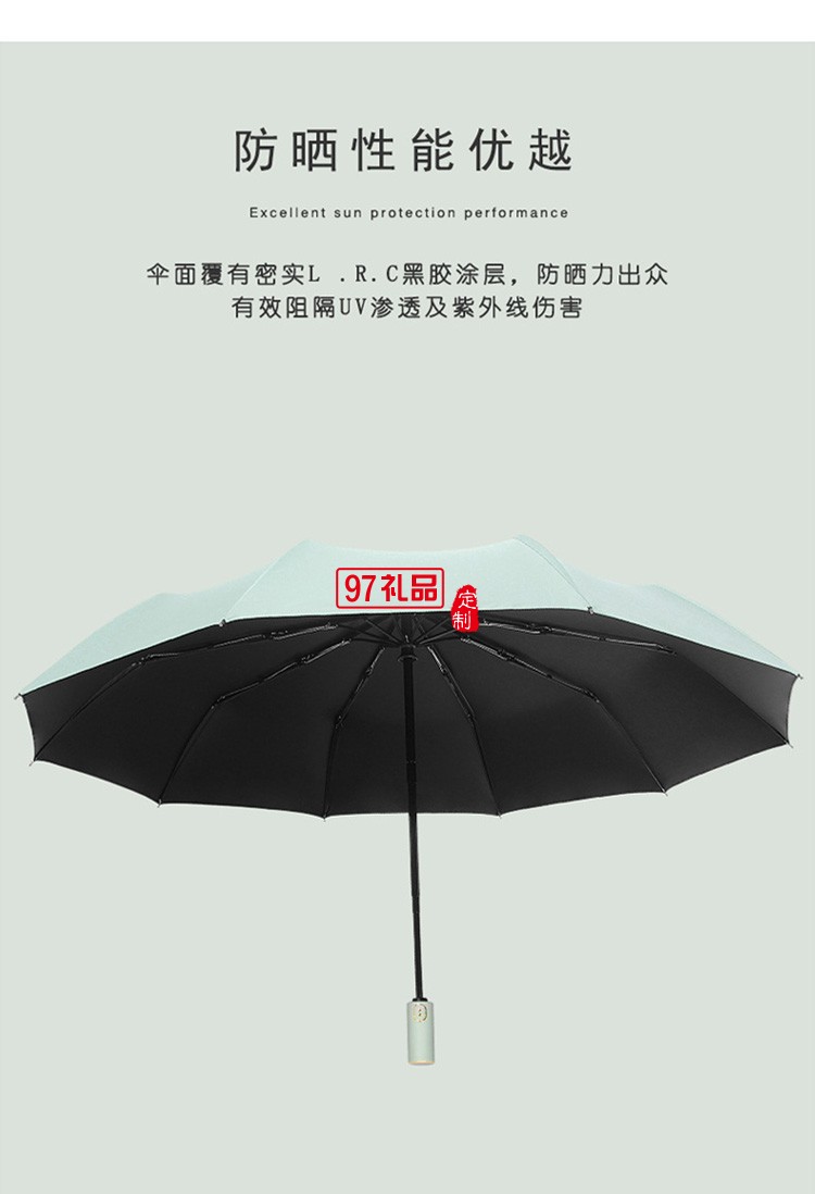 新款跨境黑胶十骨折叠遮阳伞三折防晒太阳伞全自动晴雨伞