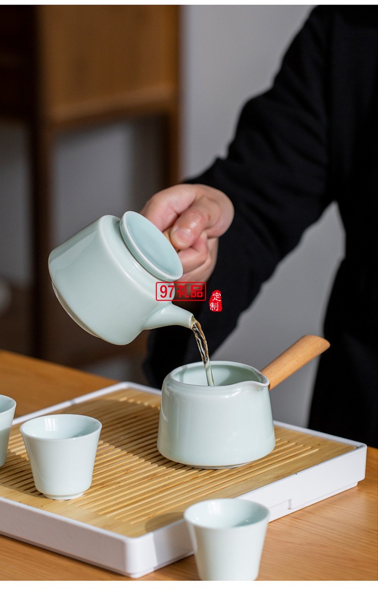 青瓷侧把壶茶具套装