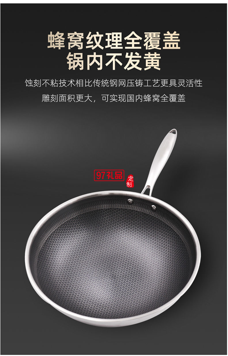 美国康宁CORNINGWARE蜂窝不锈钢炒锅不粘锅32CM电磁炉通用