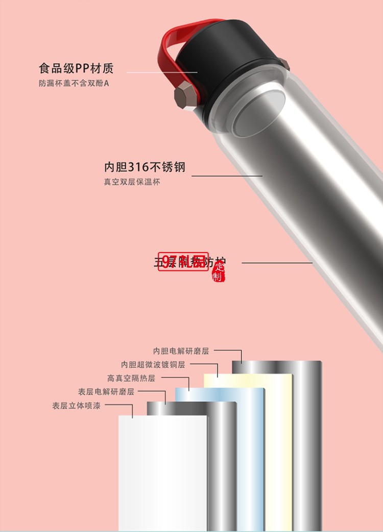 316不锈钢车载便携小学生简约可爱可定制logo