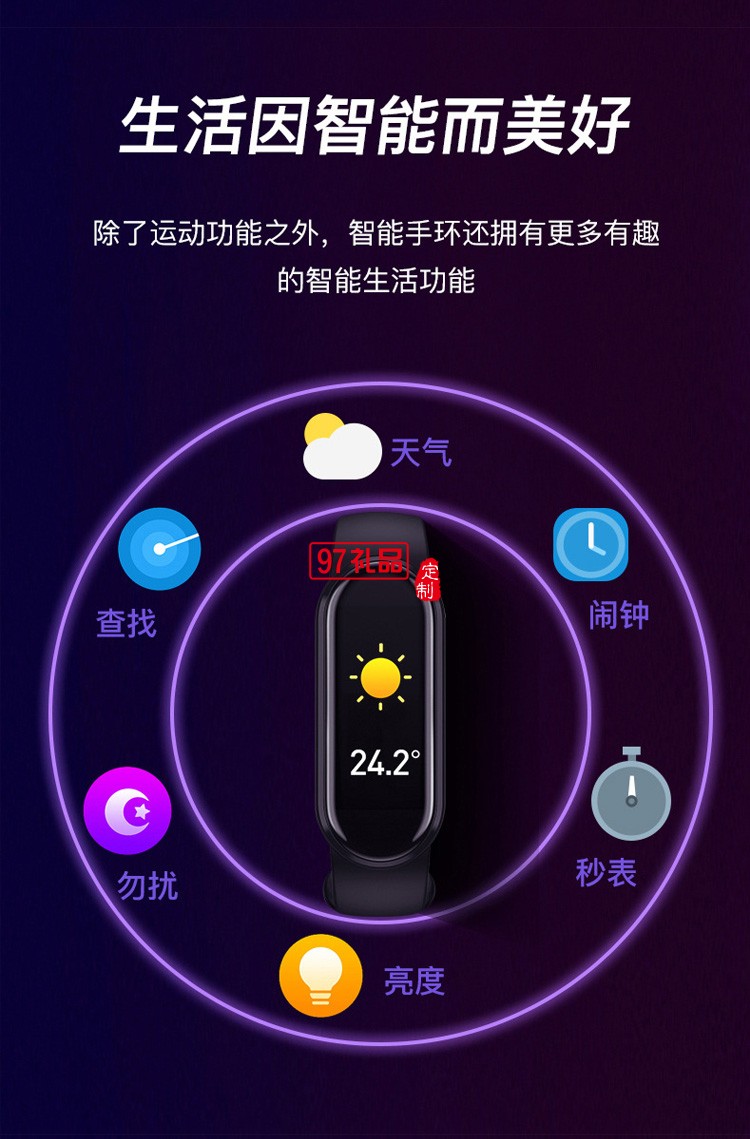 蓝牙智能彩屏运动计步心率消息提醒