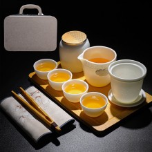 羊脂玉瓷中式旅行功夫茶具套装户外便携轻奢家用高档快客杯