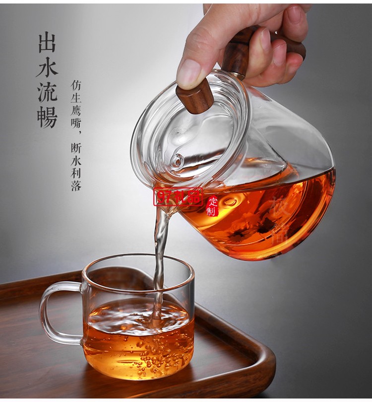 侧木把大容量玻璃泡茶壶茶水分离壶家用煮茶器耐高温茶具套装