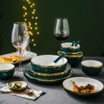 北欧祖母墨绿金边陶瓷盘碗碟餐具套装