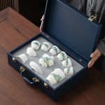 羊脂玉瓷功夫茶具套装纯白礼品定制千里江山整套礼盒礼品