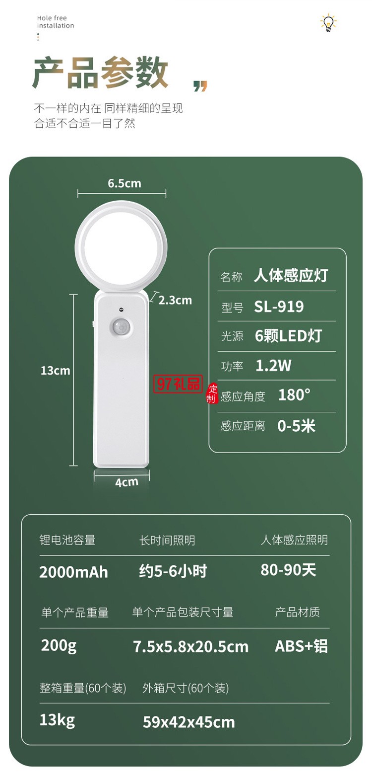 新品LED智能人体感应灯小夜灯充电台灯楼过道衣橱卧室床头灯