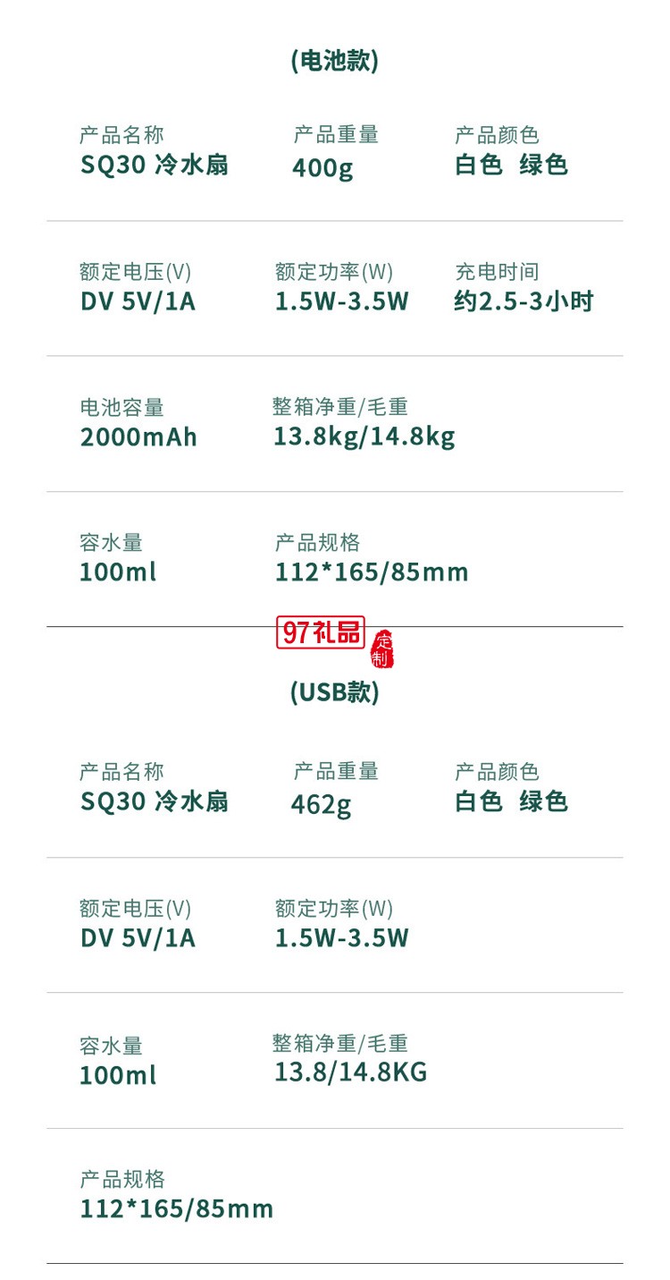 空气循环水冷风扇桌面喷雾加湿风扇办公室定制公司广告礼品