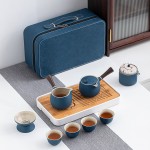 侧把壶旅行茶具套装户外家用便携式收纳黑陶功夫茶具
