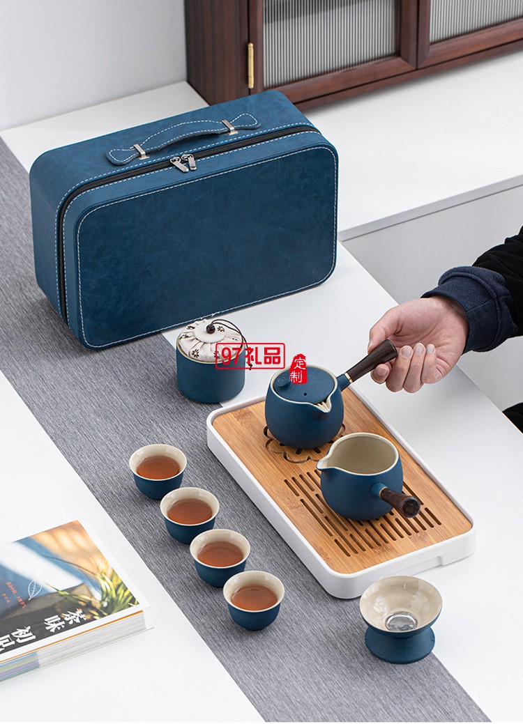 侧把壶旅行茶具套装户外家用便携式收纳黑陶功夫茶具