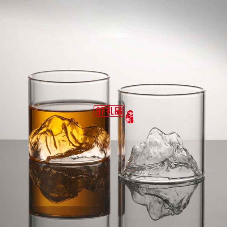 富士山玻璃茶杯复古观山酒杯日式耐高温水杯子玻璃
