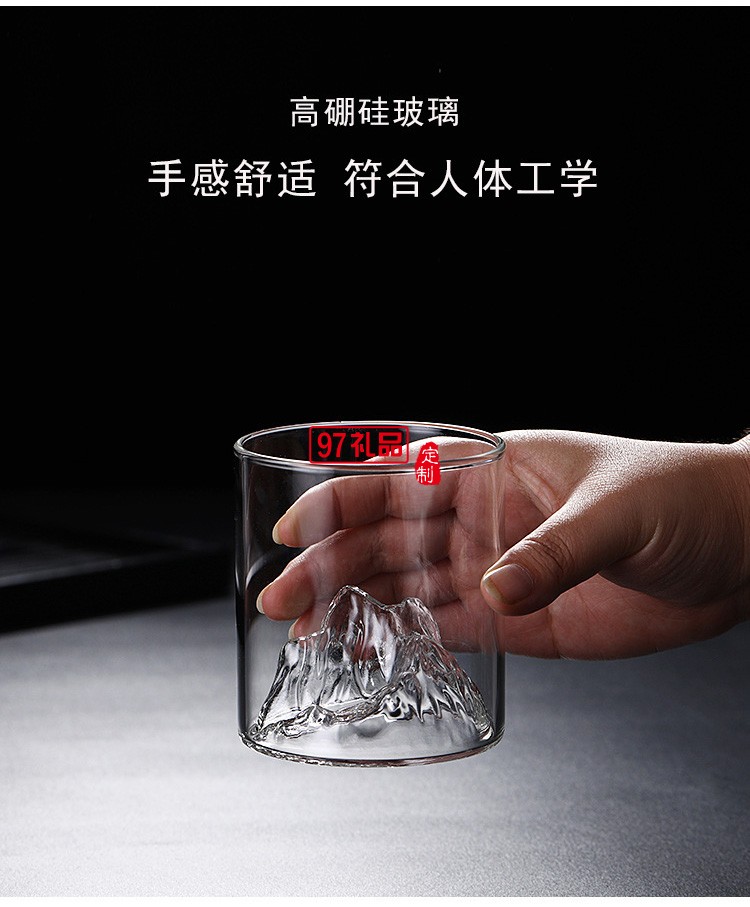 富士山玻璃茶杯复古观山酒杯日式耐高温水杯子玻璃