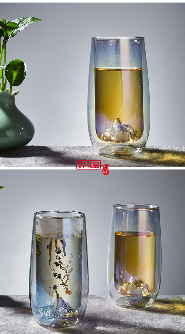 玻璃杯耐高温大号家用透明水杯中国风网红绿茶杯礼品杯子定制