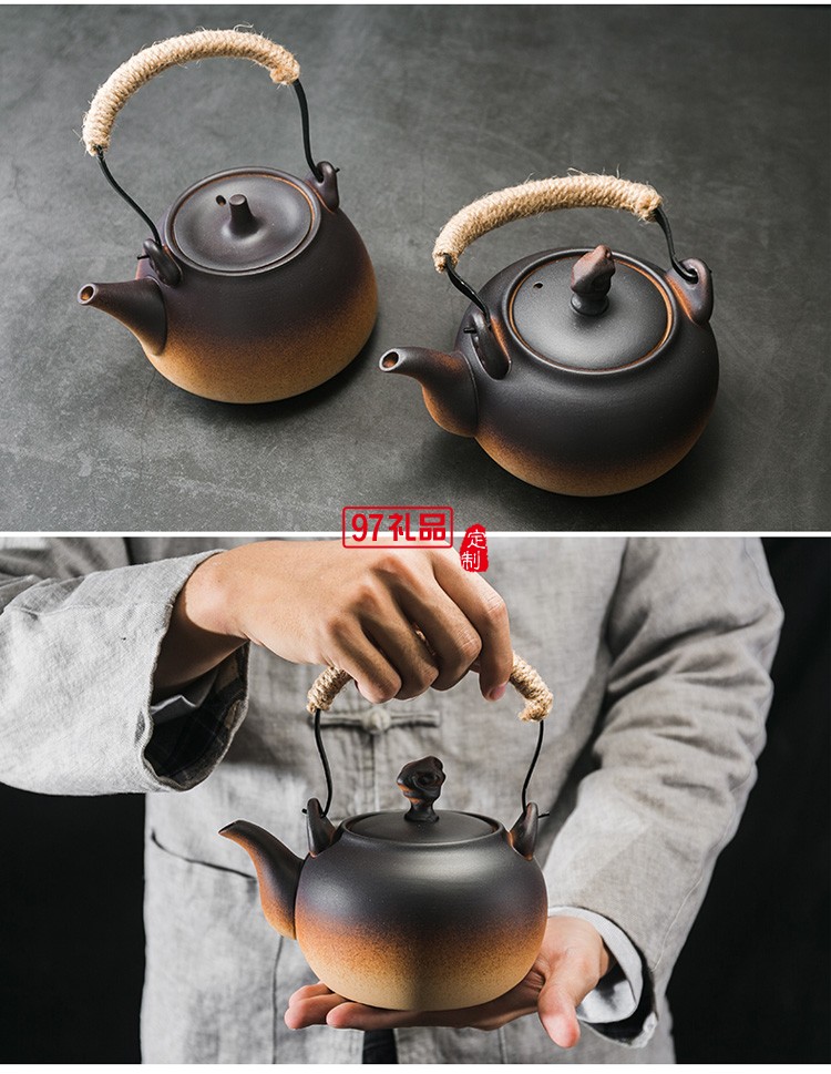 柴烧粗陶烧水壶煮茶器泡茶壶电陶炉茶炉功夫茶具提梁壶