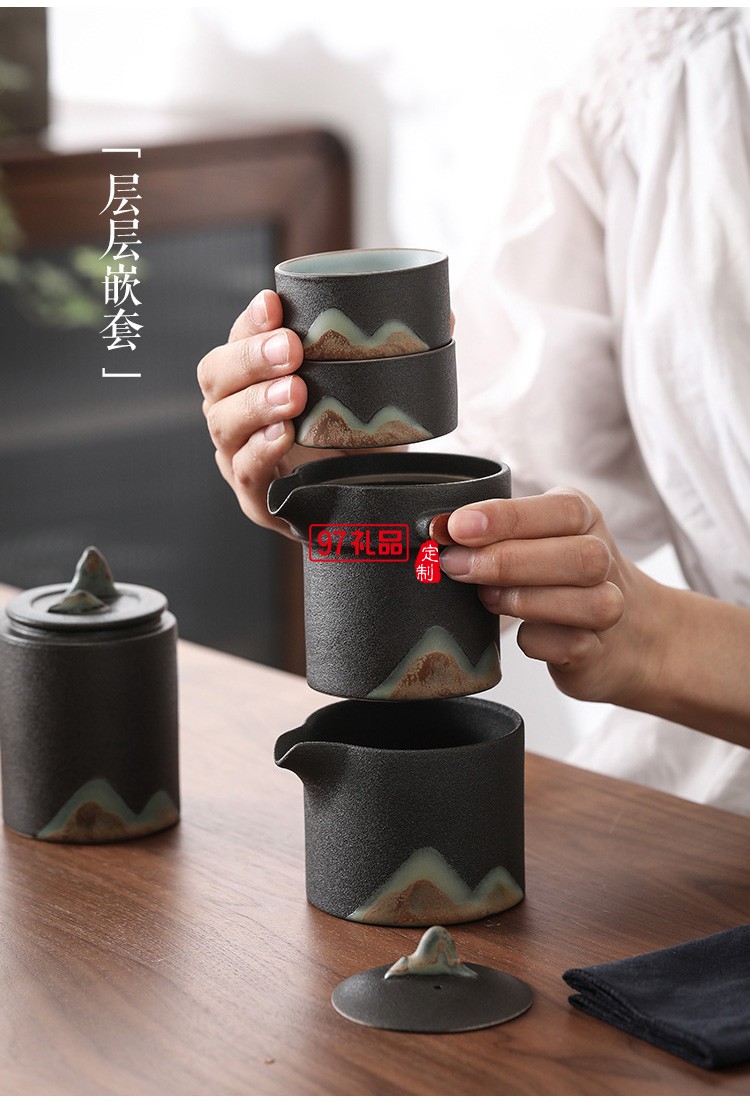 户外旅游便携式收纳日式远山禅意粗陶家用旅行快客杯功夫茶具套装