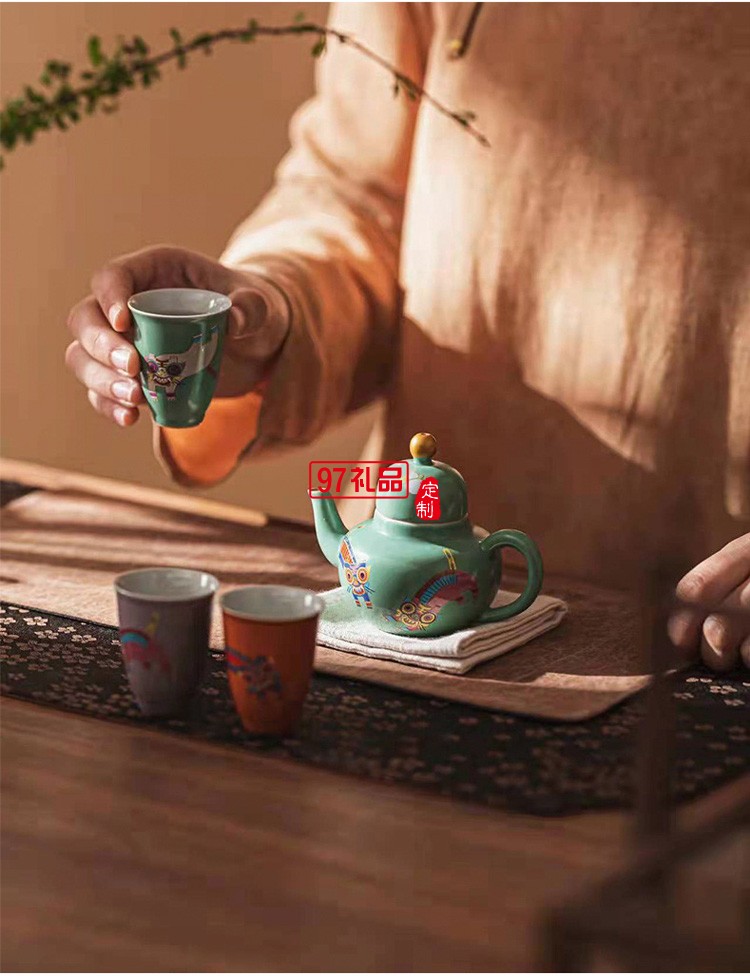 陶瓷茶具三杯茶礼整套壬寅虎年国潮伴手礼茶具礼品礼盒装