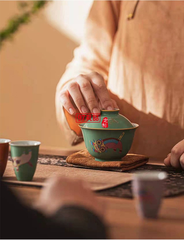 陶瓷茶具三杯茶礼整套壬寅虎年国潮伴手礼茶具礼品礼盒装