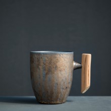 咖啡杯复古陶瓷茶杯创意木柄泡茶水杯个性家用奶茶杯